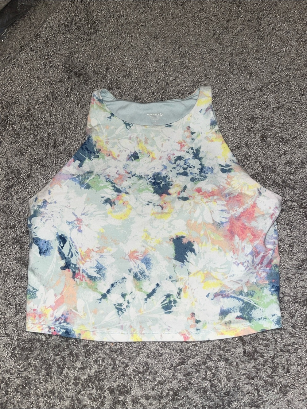 Old Navy Active Power Chill High-Neck Sports Bra Crop Tank - White Multicolor